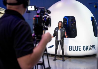 Blue Origin Astronaut Aisha Bowe being filmed by Ant Farm Media