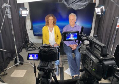 Space Perspective founders, Jane Poynter and Taber MacCallum ready for the live streaming press conference