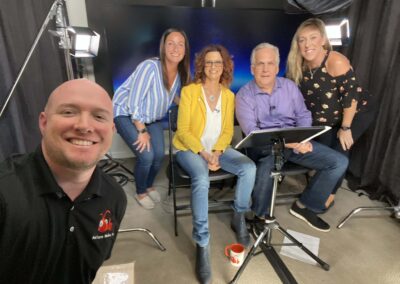 Anthony Hight of Ant Farm Media, Angelica Morrissey of Griffin Communications, Jane Poynter and Taber MacCallum of Space Perspective and Hair and Makeup Artist, Bridget Elam after a successful live streaming press conference.